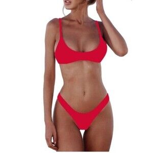SherryDC Women’s Scoop Neck Push Up Padded Brazilian Thong Bikini Black Size S